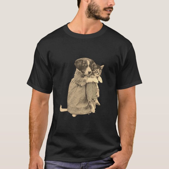 Camiseta Compañeros guapos: Perros y gatos construyendo ami (Anverso)