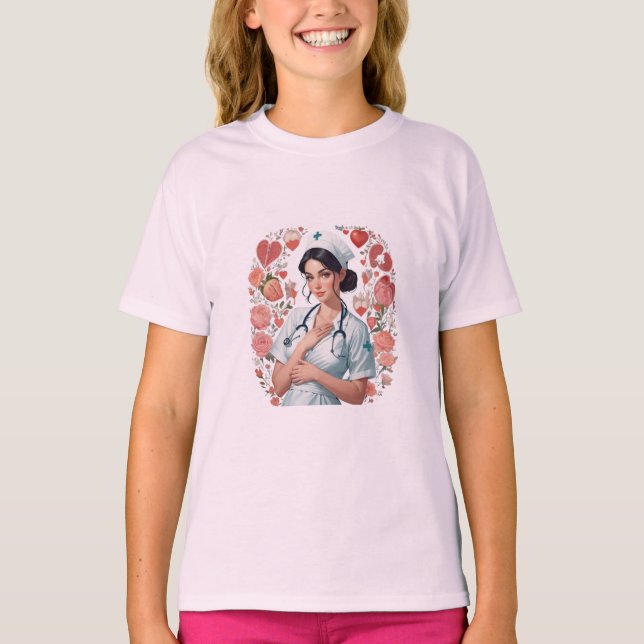 Camiseta Compassionate Nurse – Elegant Floral Art Illustrat (Anverso)