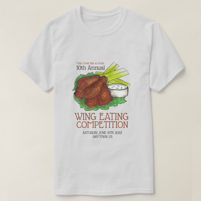 Camiseta Competencia de alimentación de ala de pollo calien (Diseño del anverso)