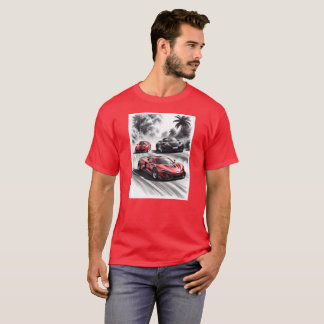 Camiseta Competencia de coches, fondo blanco negro