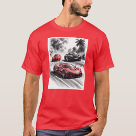 Camiseta Competencia de coches, fondo blanco negro