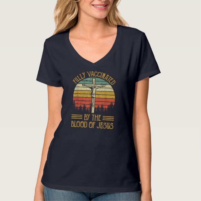 Camiseta Completamente Vacunado Por La Sangre De Jesús Grac (Anverso)
