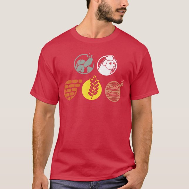 Camiseta Componentes de vida Ladrillo Madera Roca Trigo Ove (Anverso)