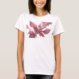 Camiseta Composición de Arte Abstracto de Hojas Rosadas Mod
