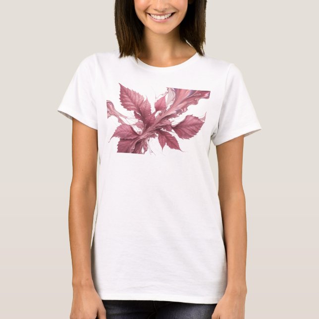 Camiseta Composición de Arte Abstracto de Hojas Rosadas Mod (Anverso)