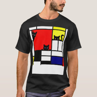 Camiseta Composición de gatos mondrianos con azul amarillo 