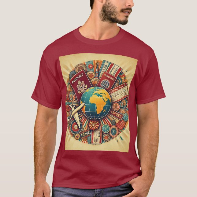 Camiseta Composición de globos con temas de viajes (Anverso)