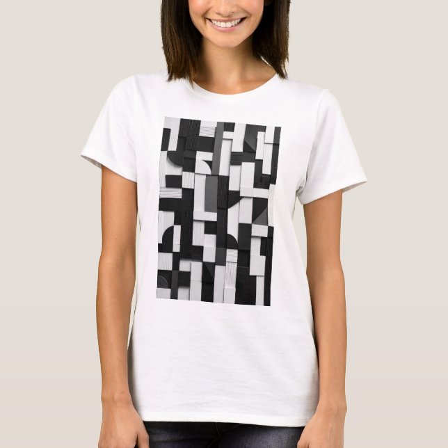 Camiseta Composición geométrica abstracta en blanco y negro (Anverso)