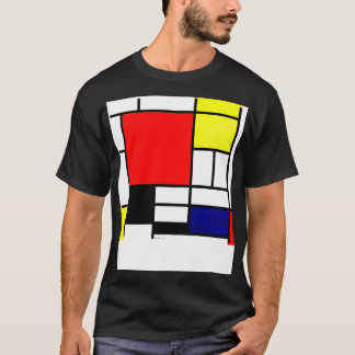 Camiseta Composición mondriana con azul y negro amarillo ro