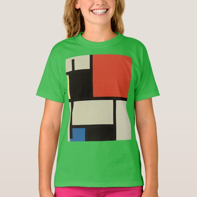 Camiseta Composición Mondriana Moderno Resumen Niños Verdes (Anverso)