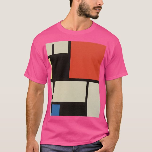 Camiseta Composición Mondriana Resumen moderno Wow Rosa (Anverso)