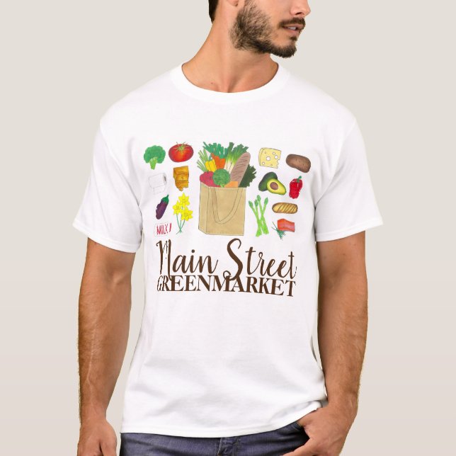 Camiseta Compra de alimentos vegetales en granjas de Greenm (Anverso)
