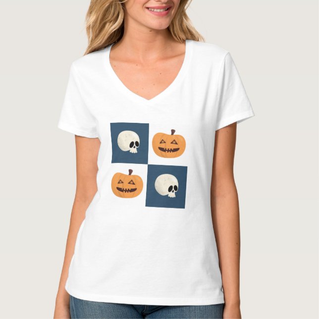 Camiseta Comprobaciones de calaveras y calabazas (Anverso)