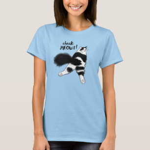 Camiseta Comprobar Meowt Funny Black and White Cat Sploot T
