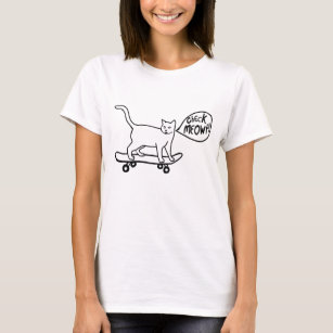 Camiseta Comprobar Meowt Punny Skateboarding Cat Blanco Neg