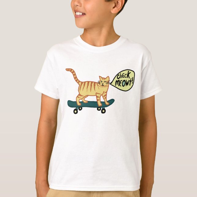 Camiseta Comprobar Meowt Punny Skateboarding Tabby Cat T-Sh (Anverso)