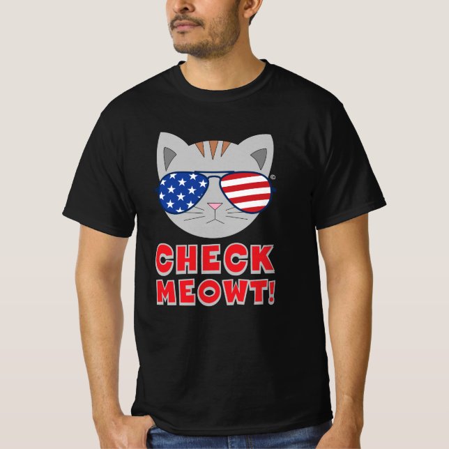 Camiseta ¡COMPRUEBA MEOWT! Gafas de sol de la bandera ameri (Anverso)