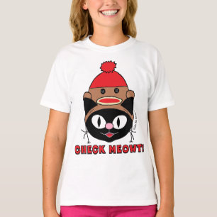 Camiseta ¡COMPRUEBE A MEOWT! Gato negro con Gorra de mono 