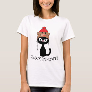Camiseta ¡COMPRUEBE A MEOWT! Gato negro con Gorra de mono 