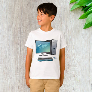 Camiseta Computadora de escritorio con monitor, teclado y r