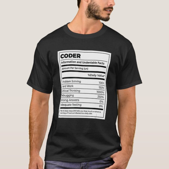 Camiseta Computadora programadora Coder Nutrition Facts (Anverso)