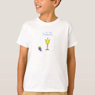 Camiseta Comunión del niño primero, cáliz con huésped y uva