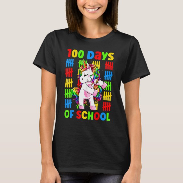 Camiseta Con 100 Días De Escuela Inteligentes De Unicornio (Anverso)