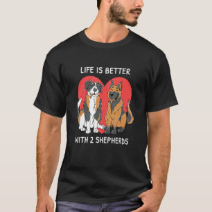 Camiseta Con 2 Pastores Perro Pastor Alemán Australiano