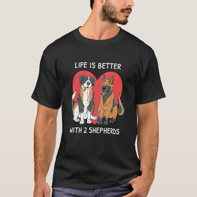 Camiseta Con 2 Pastores Perro Pastor Alemán Australiano (Anverso)