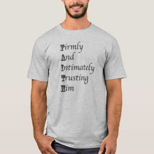 Camiseta con acrónimo de FE y versículo bíblico