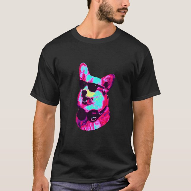 Camiseta Con auriculares Gafas de sol Pastel Art Corgi (Anverso)