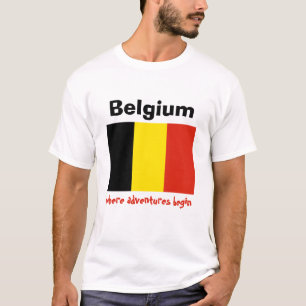 Camiseta con bandera de Bélgica + mapa + texto