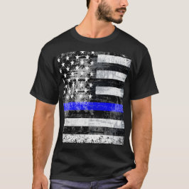 Camiseta con bandera de la línea azul grunge
