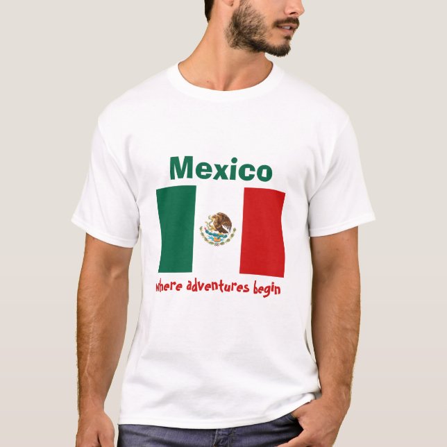 Camiseta con bandera de México + mapa + texto (Anverso)
