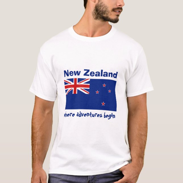 Camiseta con bandera de Nueva Zelanda + mapa + tex (Anverso)
