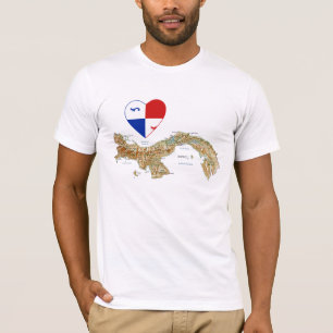 Camiseta con bandera de Panamá, corazón y mapa
