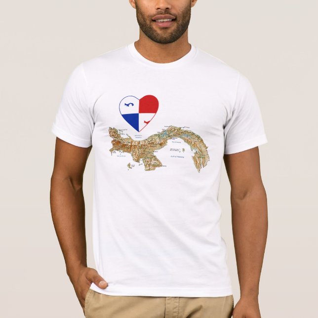 Camiseta con bandera de Panamá, corazón y mapa (Anverso)
