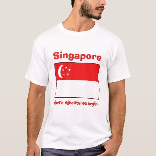 Camiseta con bandera de Singapur + mapa + texto (Anverso)