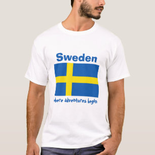 Camiseta con bandera de Suecia + mapa + texto