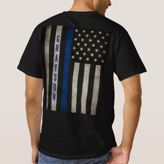 Camiseta con bandera delgada de la línea azul pers (Reverso)