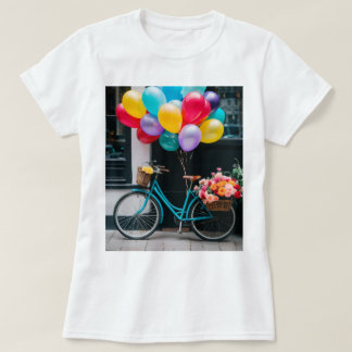 Camiseta con bicicleta de diseño y globos
