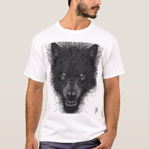 Camiseta con Boceto de Lobo Gris Intenso