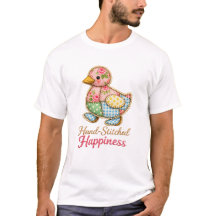 Camiseta con bordado de pato de patchwork – “Hand‑