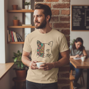 Camiseta con cara de gato floral artística de mand