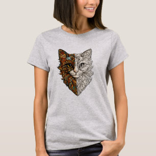 Camiseta con cara de gato floral artística de mand