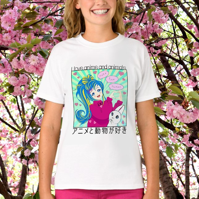 Camiseta con chica de anime y conejito. (Subido por el creador)