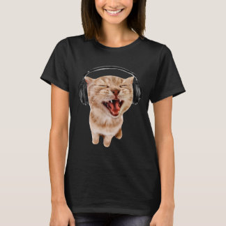 Camiseta Con Chicas Gato Auriculares Meme
