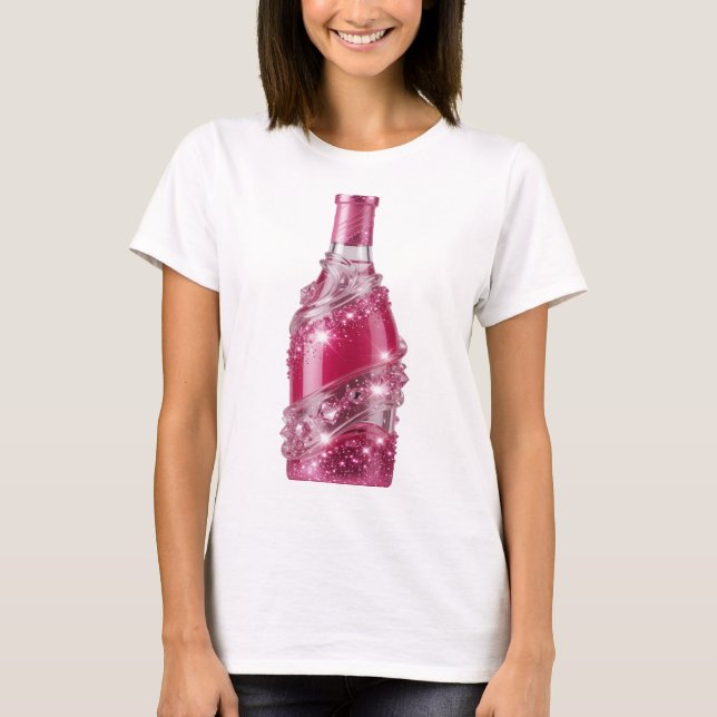 Camiseta con cita de BOTELLA DE GLITTER ROSA PLATA (Anverso)