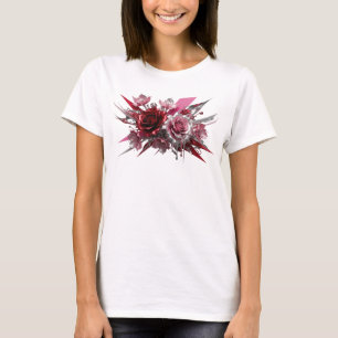 Camiseta con cita de rosas rosadas rojas y platead