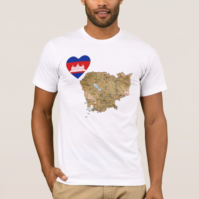 Camiseta con corazón y mapa de la bandera de Cambo (Anverso)